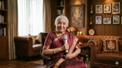 Portrait of legendary Indian playback singer Asha Bhosle smiling