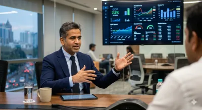 Zerodha CEO Nithin Kamath discussing economic metrics, with charts in background.